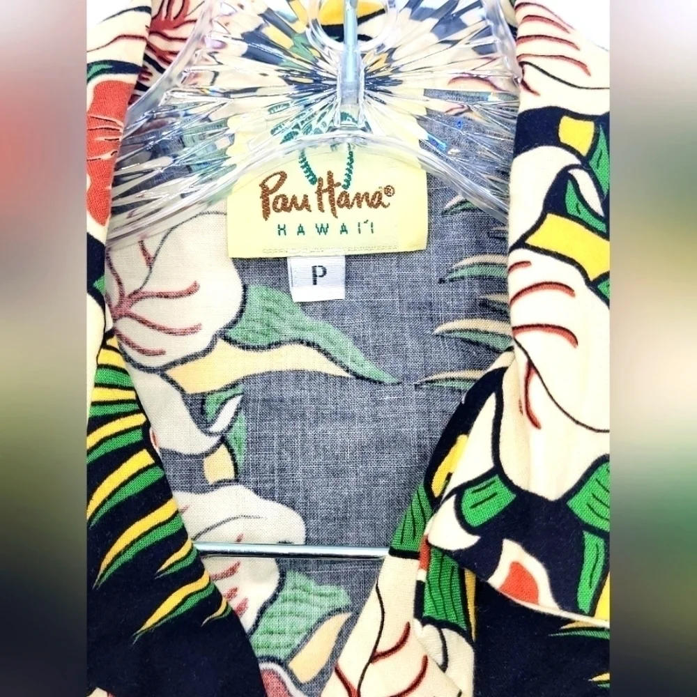 Pau Hana Hawaii Black Floral Matching Shirt And Short Hawaiian Outfit Size M